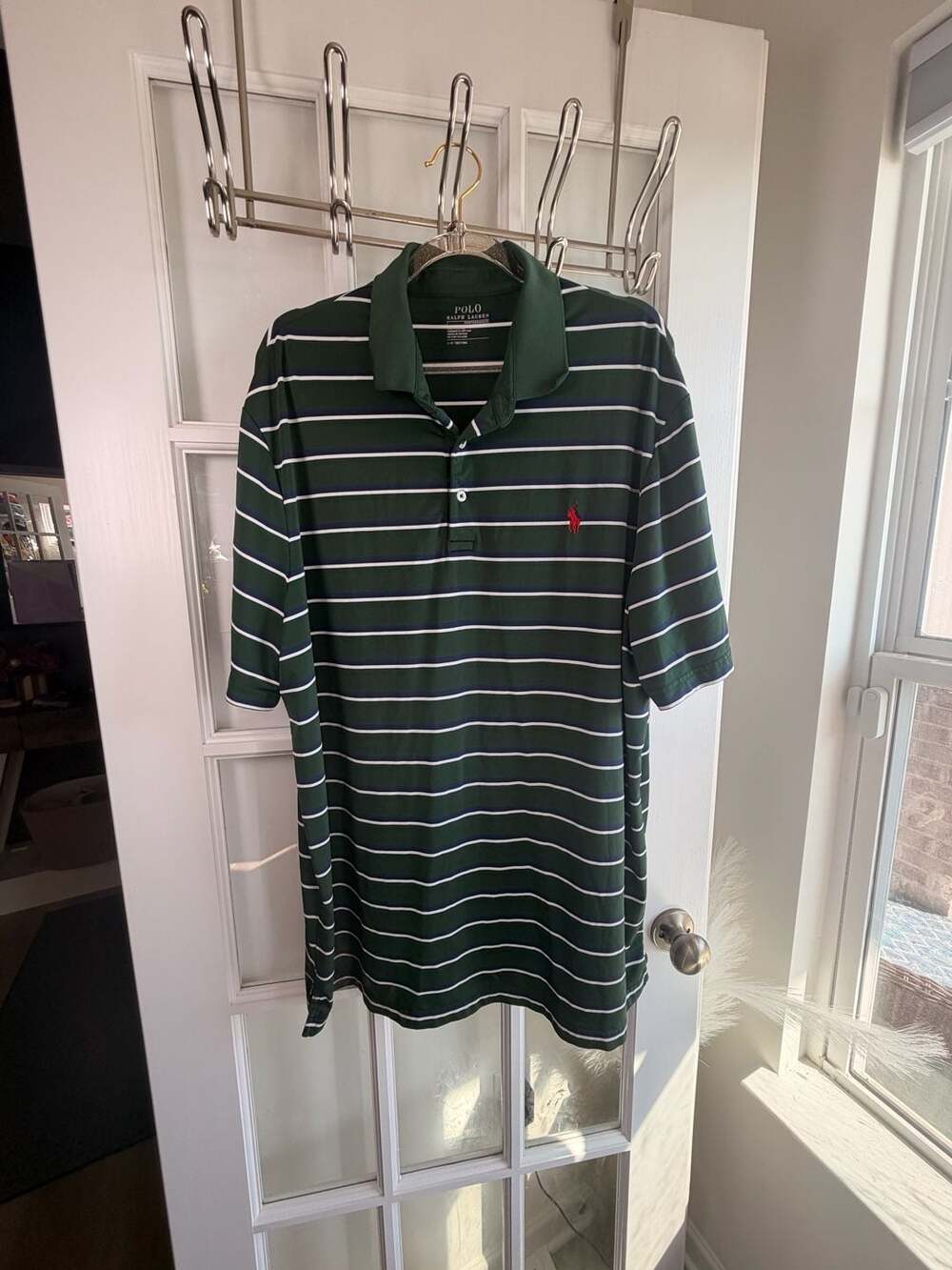 Polo Ralph Lauren Performance Green Striped Polo Shirt Large